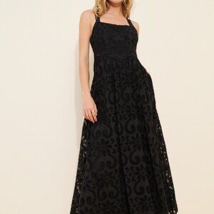 Saylor Maryl Midi Dress Sz L Eyelet Dark Romantic Feminine Elegant Party NWOT